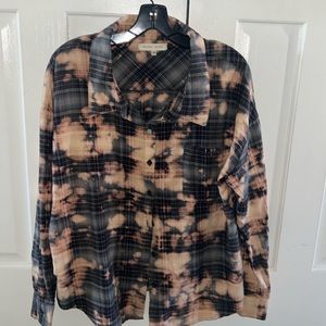 GILDED INTENT Women's Shirt Top Multicolored Bleached Flannel Button Shirt